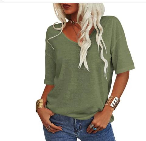 T-shirt ampia con scollo a U casual estiva da donna – leggera, traspirante, confortevole