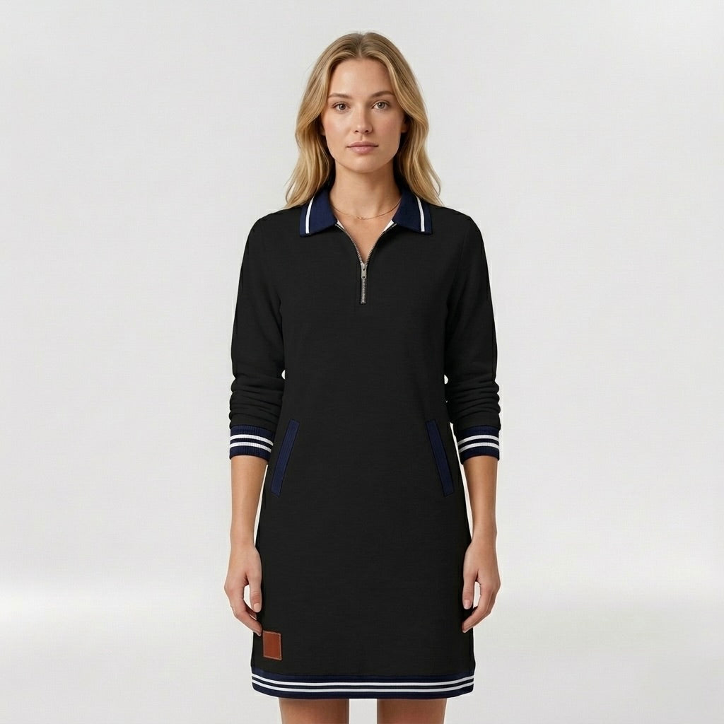 Abito Corto Casual da Donna con Zip e Colletto – Vestito Sportivo Elegante