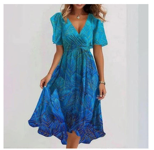 Emily Vestito Midi Donna – Abito Leggero in Chiffon con Stampa Floreale, Scollo a V e Vita Aderente