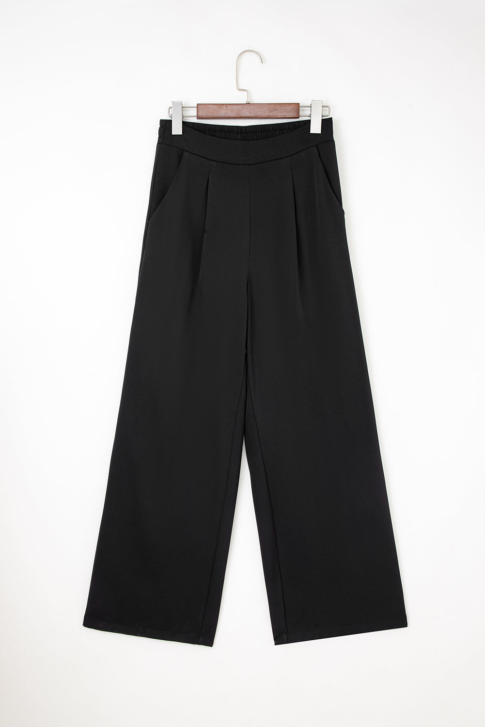 Pantaloni a Gamba Dritta con Dettagli Pieghettati e Vita Alta Elastica