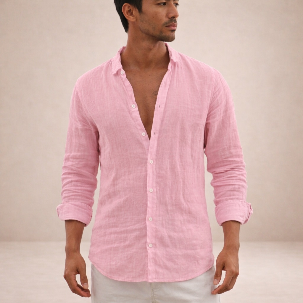 Camicia da Uomo in Lino Regular Fit con Bottoni