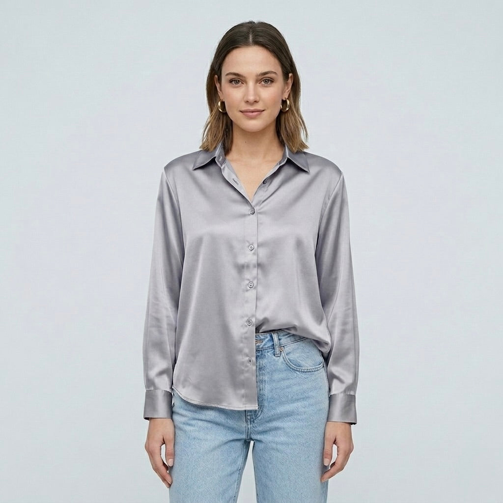 Blusa elegante da donna a maniche lunghe stile satinato moderno