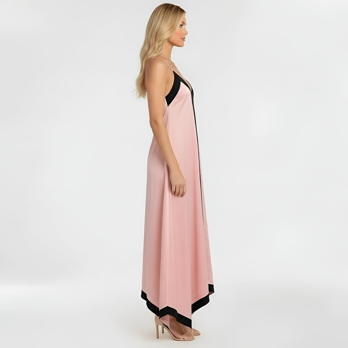 Abito lungo donna elegante con spalline sottili vestito maxi da sera con scollo V