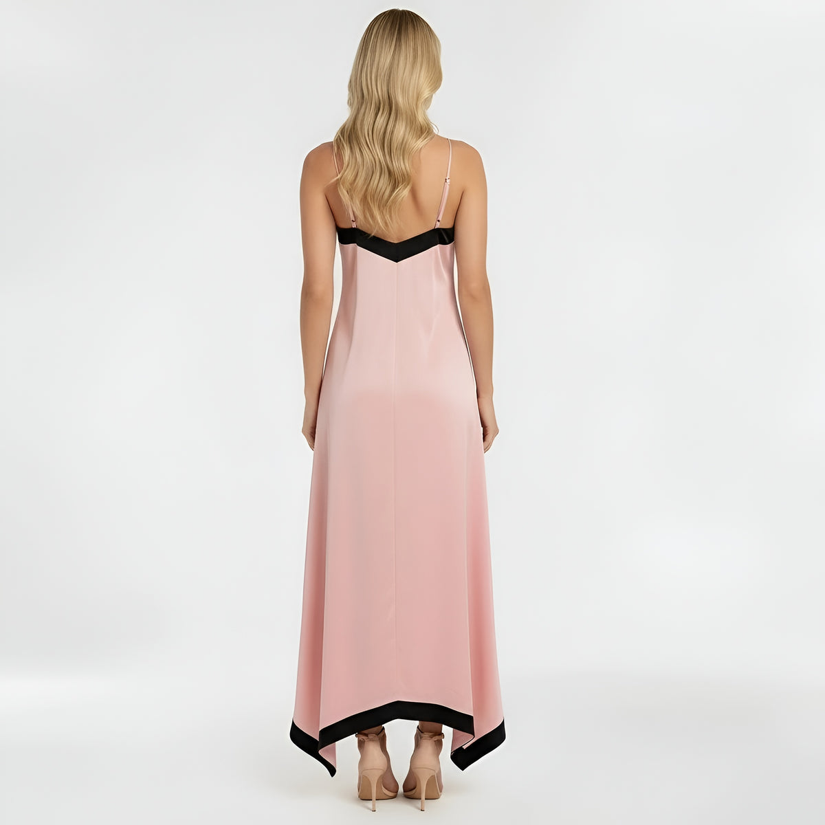 Abito lungo donna elegante con spalline sottili vestito maxi da sera con scollo V