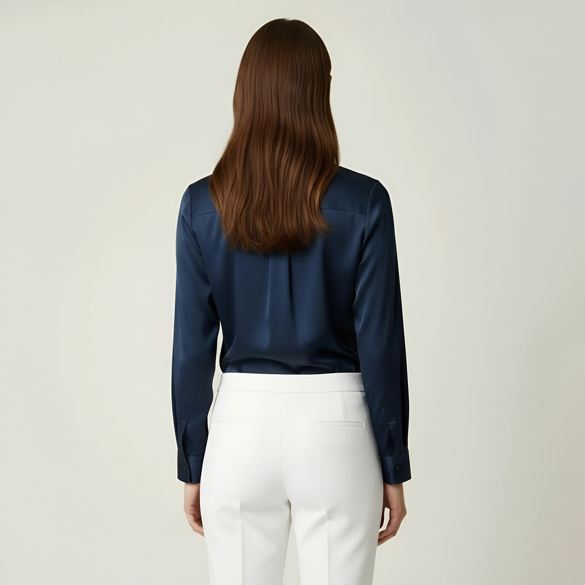 Camicia donna in raso con bottoni maniche lunghe camicetta elegante ufficio donna