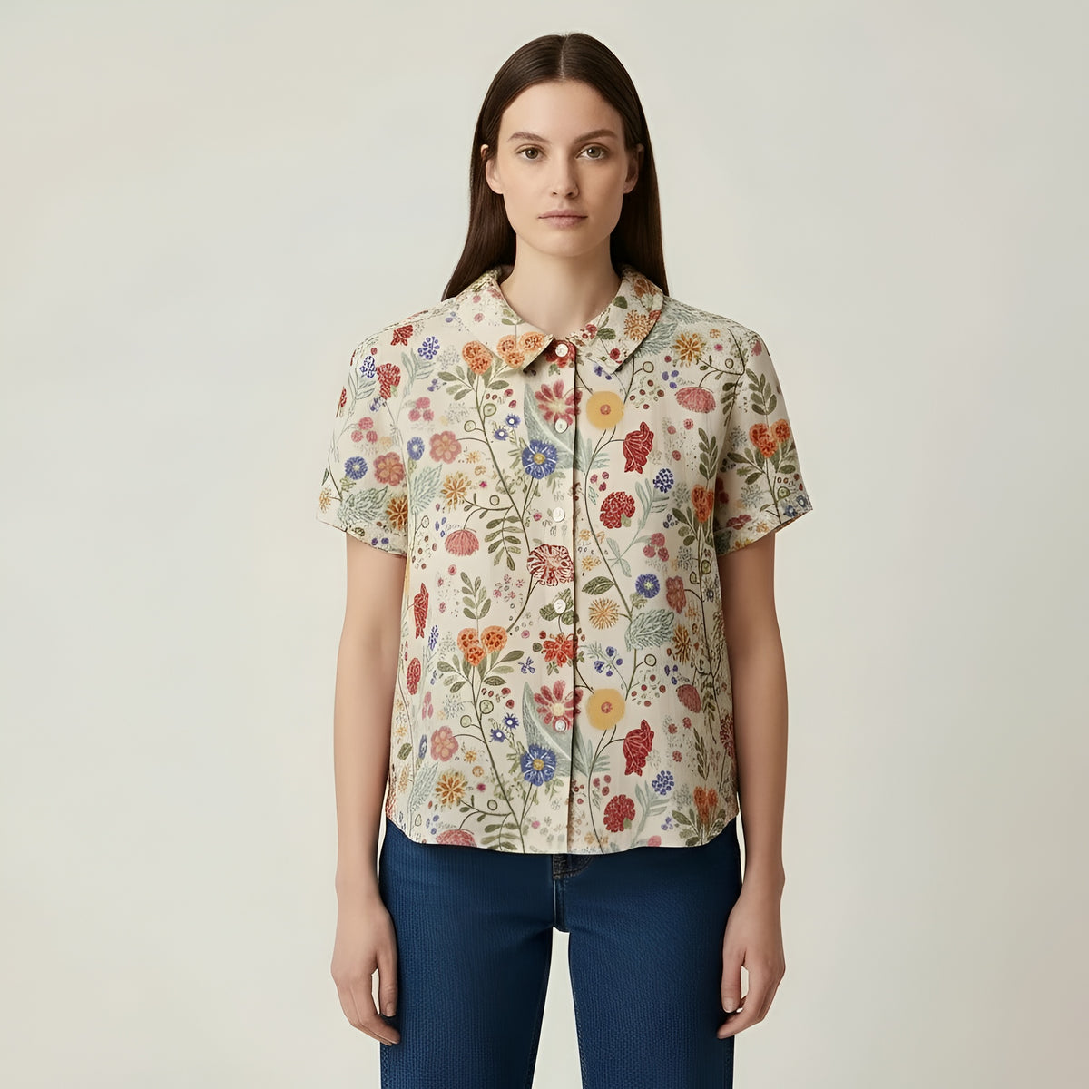 Blusa Donna a Pois Maniche Corte Camicia Casual Colletto Abbigliamento Donna