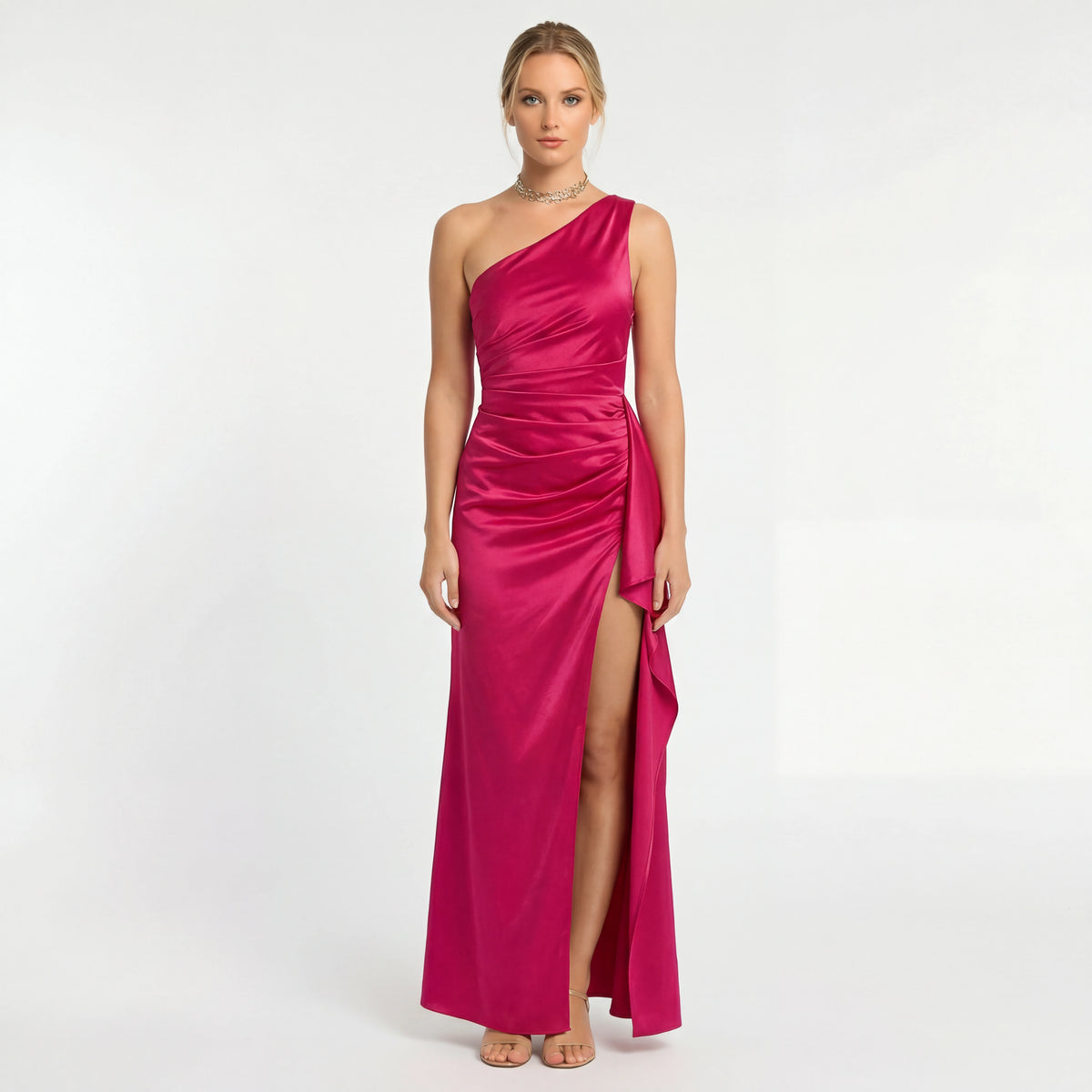 Abito lungo elegante monospalla donna con spacco alto vestito da sera aderente