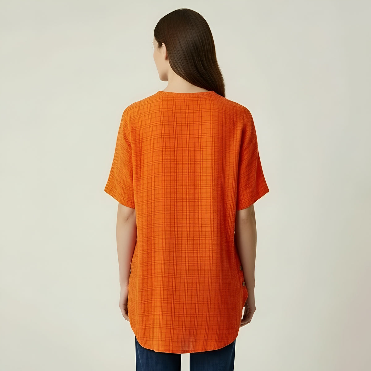 Blusa Donna Oversize in Cotone Maniche Corte Tunica Casual Larga con Bottoni