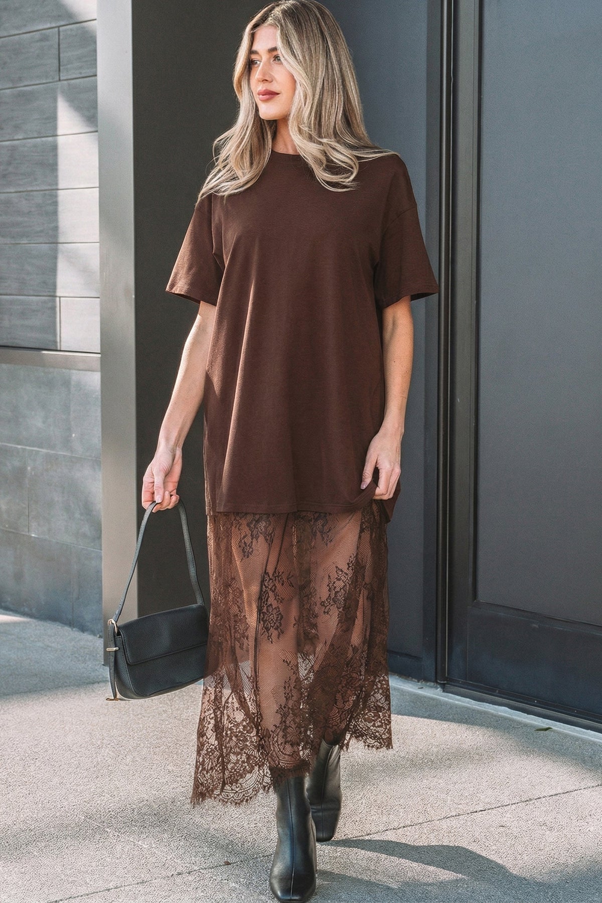 Abito Maxi Largo a Maniche Corte con Patchwork Floreale