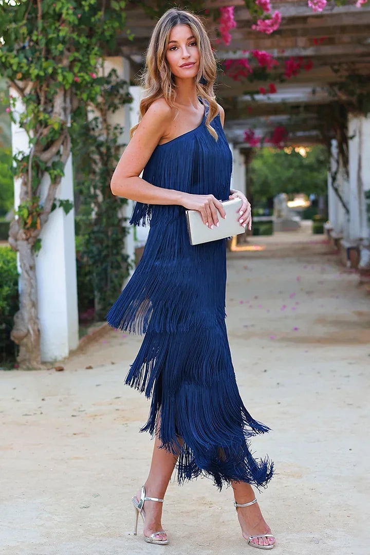 Abito a strati con nappe da donna