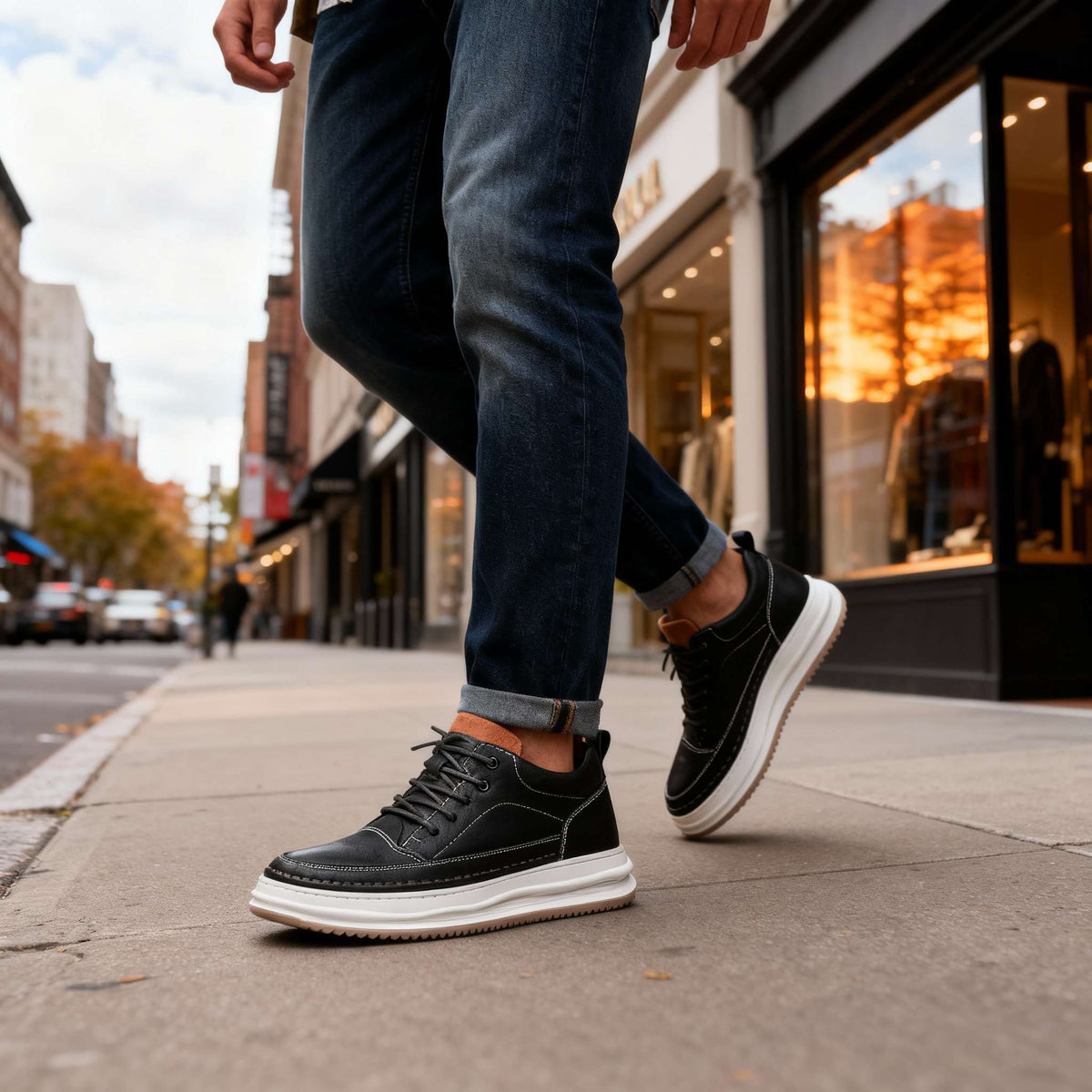 Sneaker in Pelle Uomo | Scarpe Casual con Supporto Caviglia e Suola Ammortizzata | Calzature Comode per Uso Quotidiano