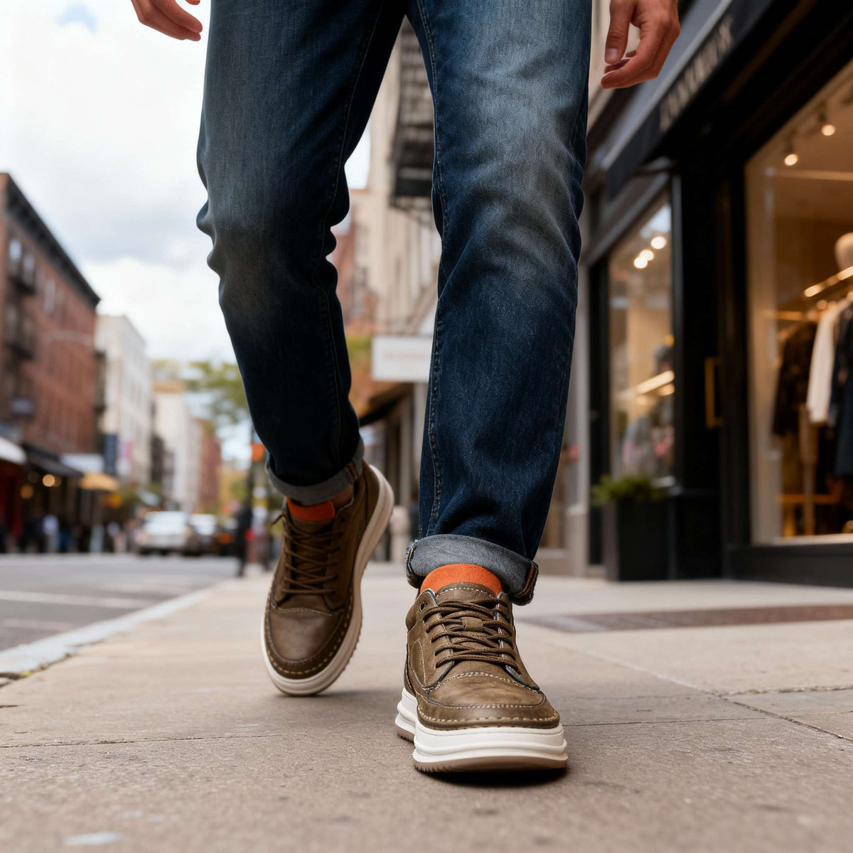 Sneaker in Pelle Uomo | Scarpe Casual con Supporto Caviglia e Suola Ammortizzata | Calzature Comode per Uso Quotidiano