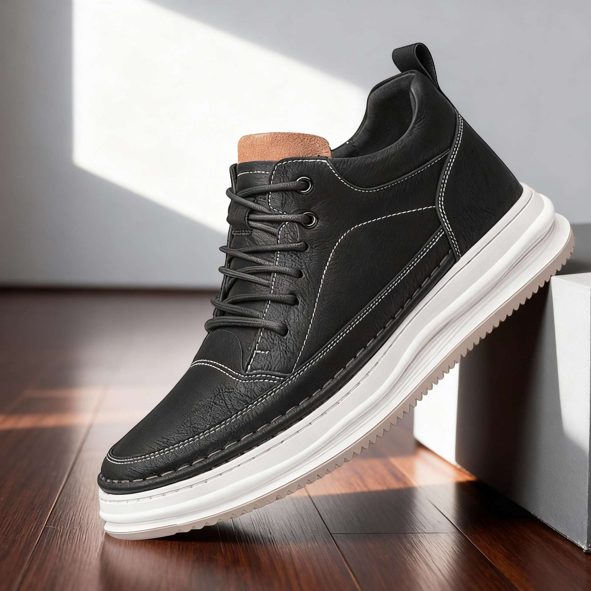 Sneaker in Pelle Uomo | Scarpe Casual con Supporto Caviglia e Suola Ammortizzata | Calzature Comode per Uso Quotidiano