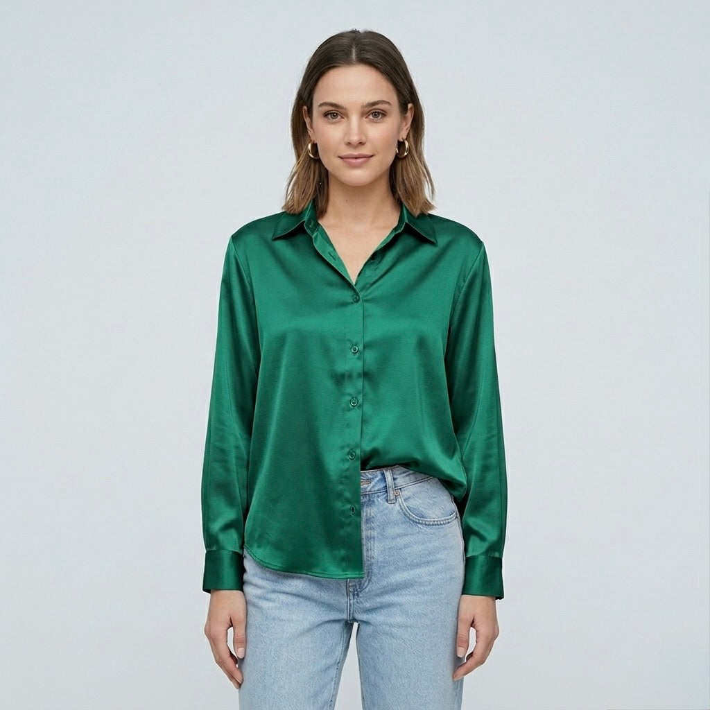 Blusa elegante da donna a maniche lunghe stile satinato moderno