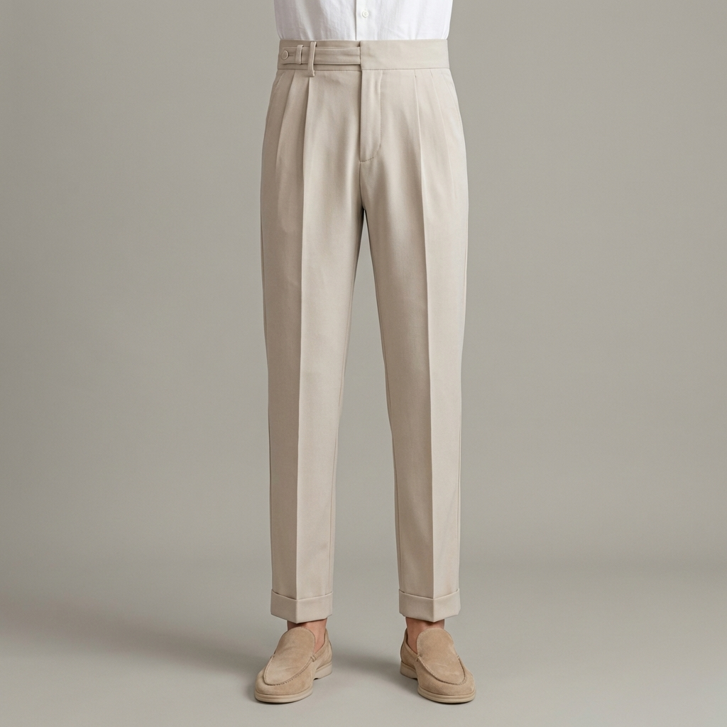 Elegante Pantalone Uomo Sartoriale Piega Gamba Dritta