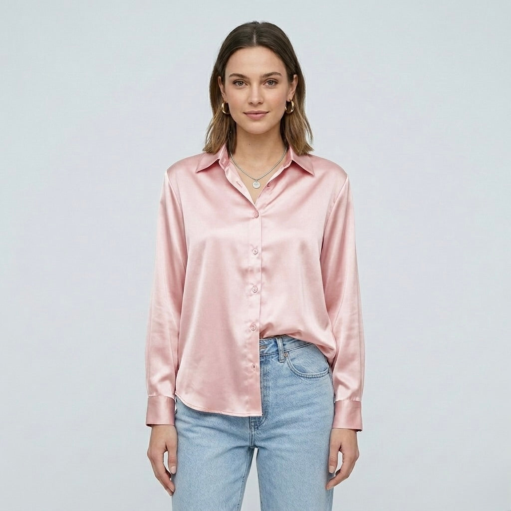 Blusa elegante da donna a maniche lunghe stile satinato moderno