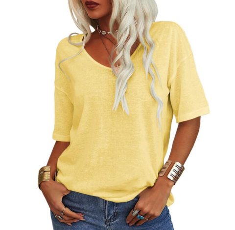 T-shirt ampia con scollo a U casual estiva da donna – leggera, traspirante, confortevole