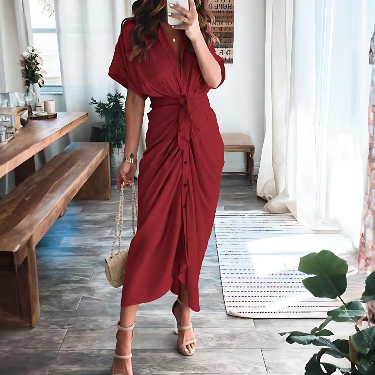 Elegante Abito con Rouches