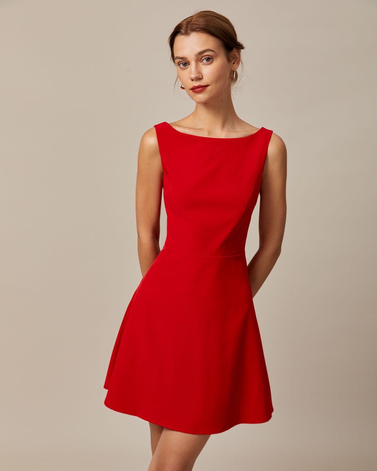Joy | Sleeveless Boat Neck High Waist Ladies Day Mini Dress