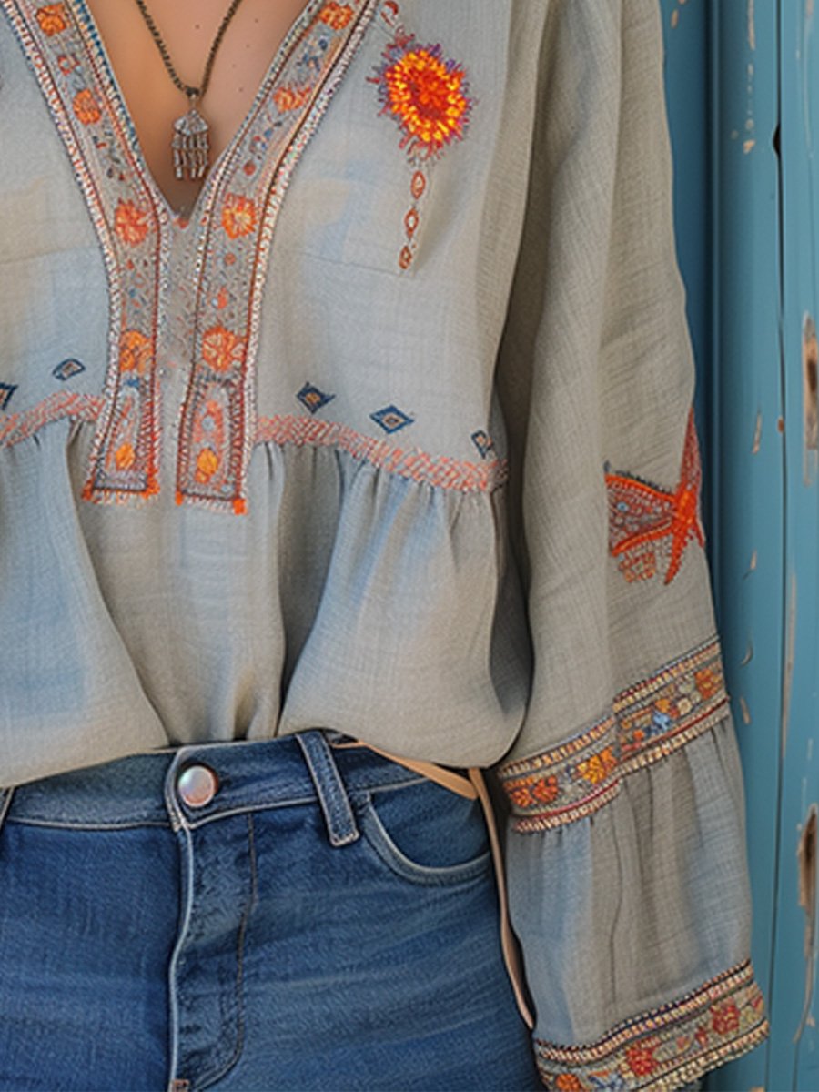 Blusa Sienna Donna Bohémien – Ricamo Autentico e Taglio Estivo Traspirante