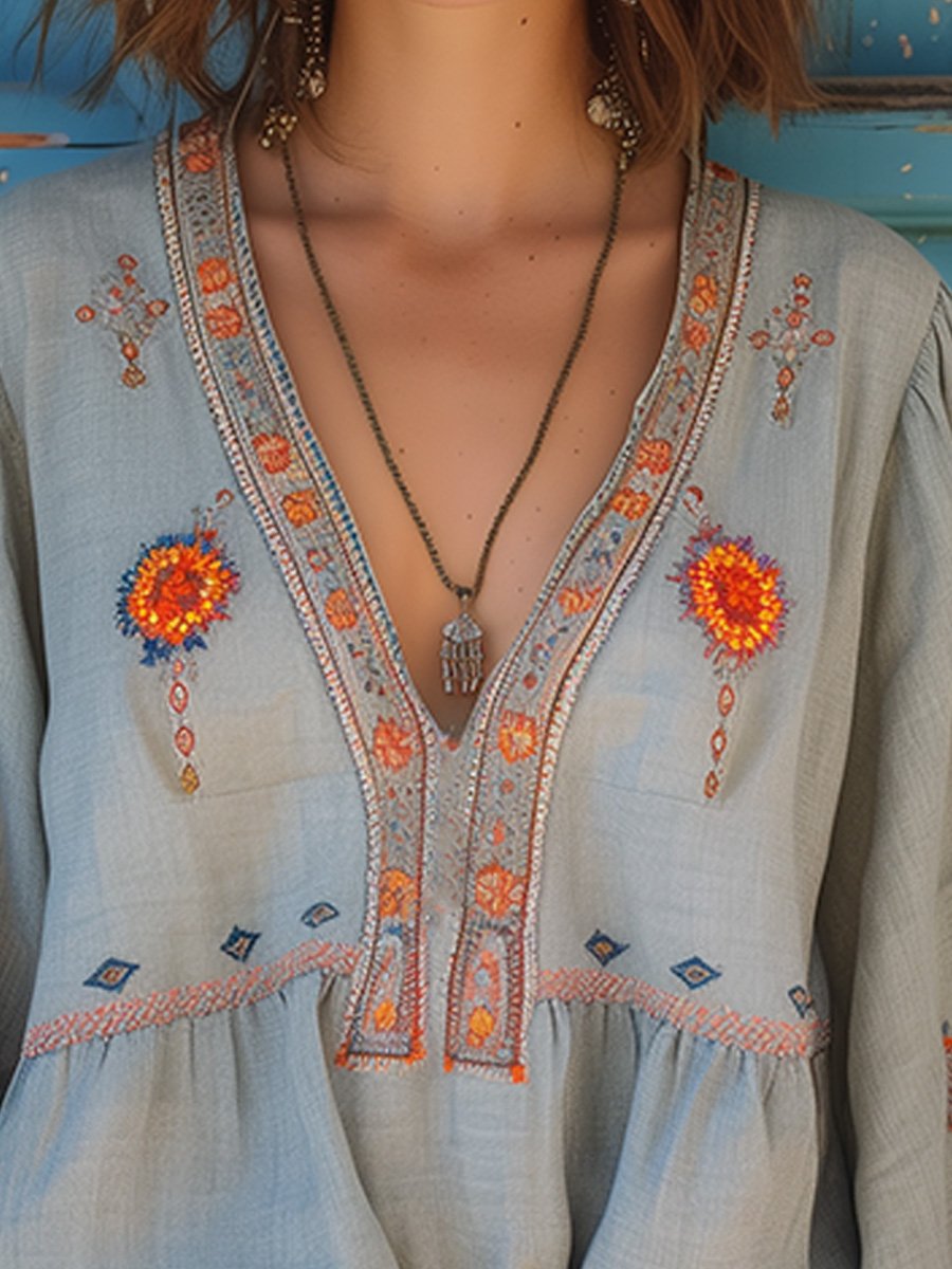 Blusa Sienna Donna Bohémien – Ricamo Autentico e Taglio Estivo Traspirante