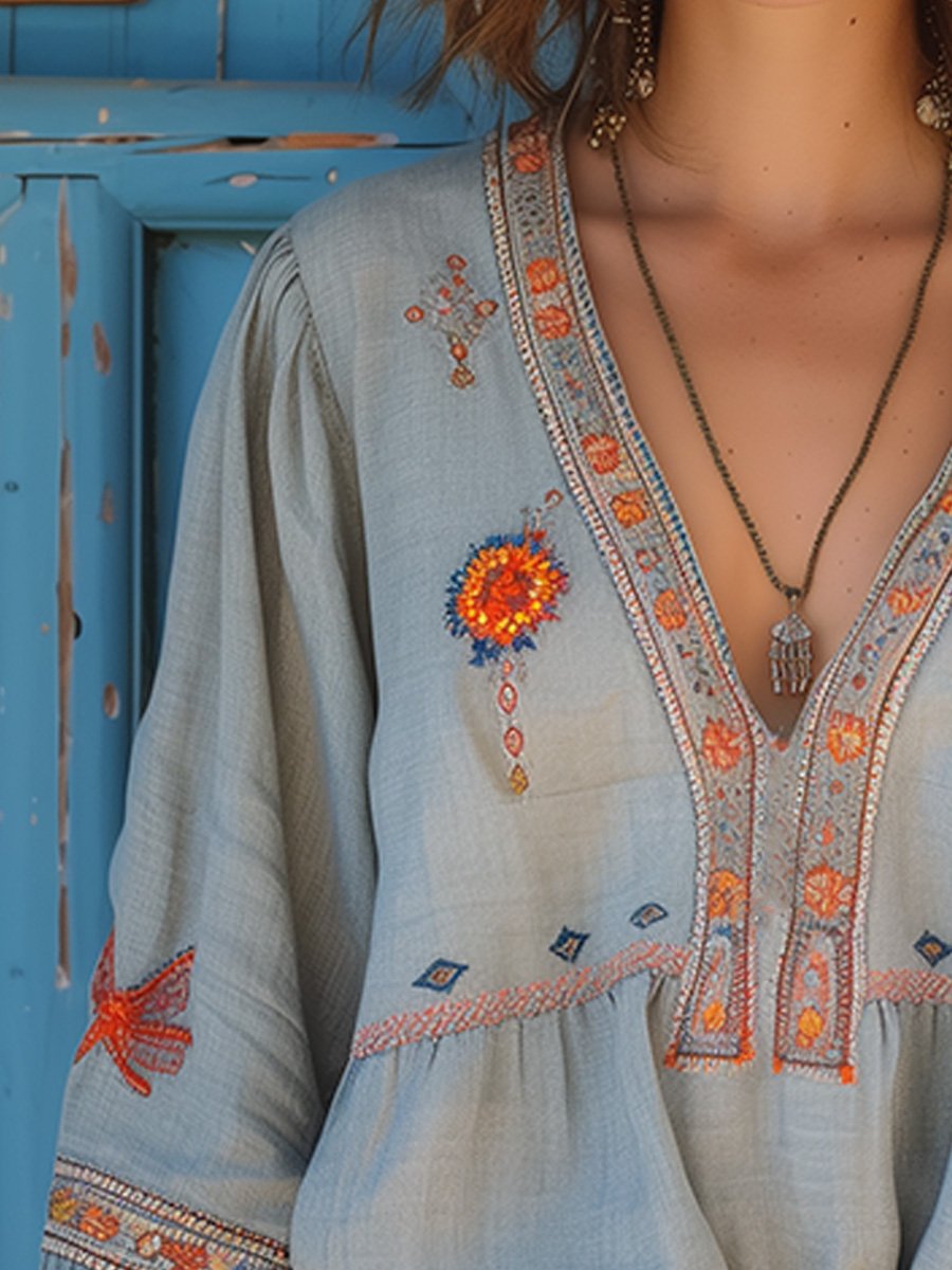 Blusa Sienna Donna Bohémien – Ricamo Autentico e Taglio Estivo Traspirante
