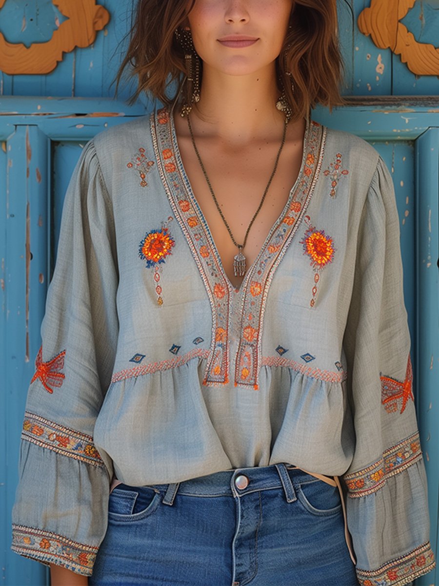 Blusa Sienna Donna Bohémien – Ricamo Autentico e Taglio Estivo Traspirante