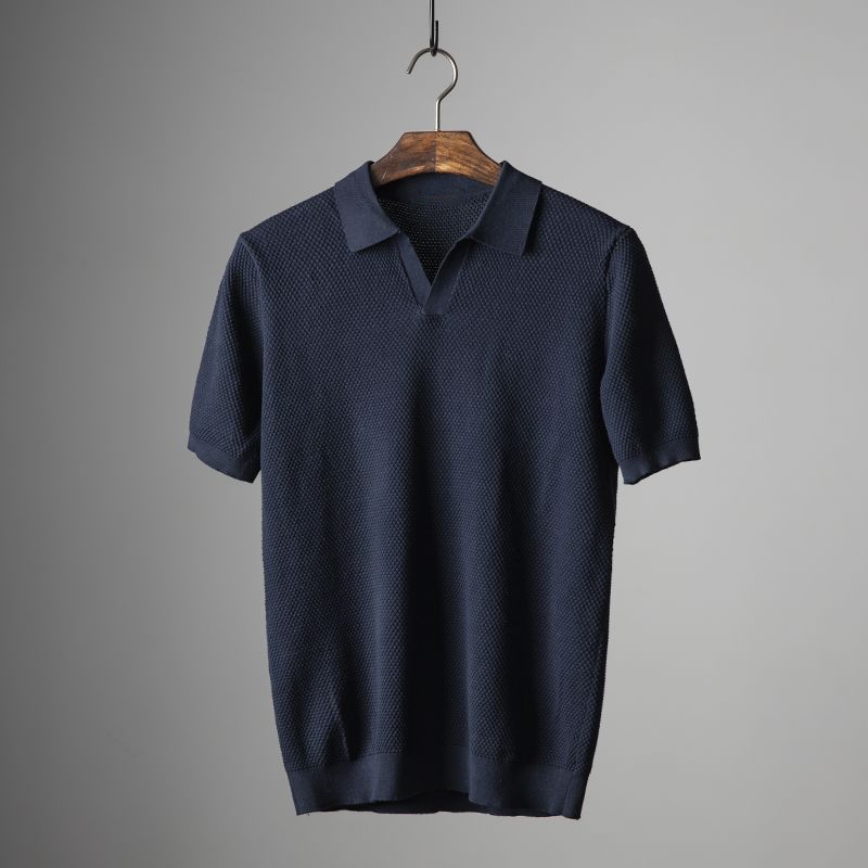 Polo da uomo a maniche corte in maglia testurizzata