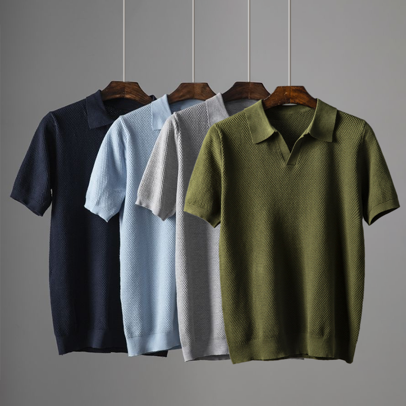 Polo da uomo a maniche corte in maglia testurizzata