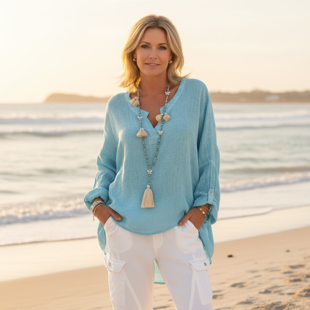 Camila | Camicia di Lino Donna con Bottoni e Taglio Lungo
