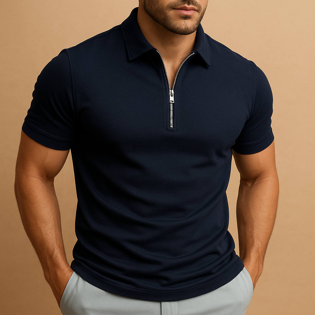 Polo da Uomo con Zip Slim Fit Moderna Traspirante Elegante Casual