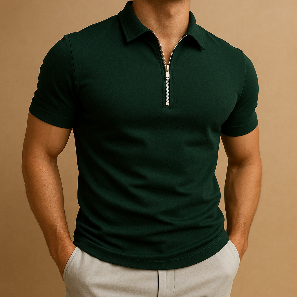 Polo da Uomo con Zip Slim Fit Moderna Traspirante Elegante Casual