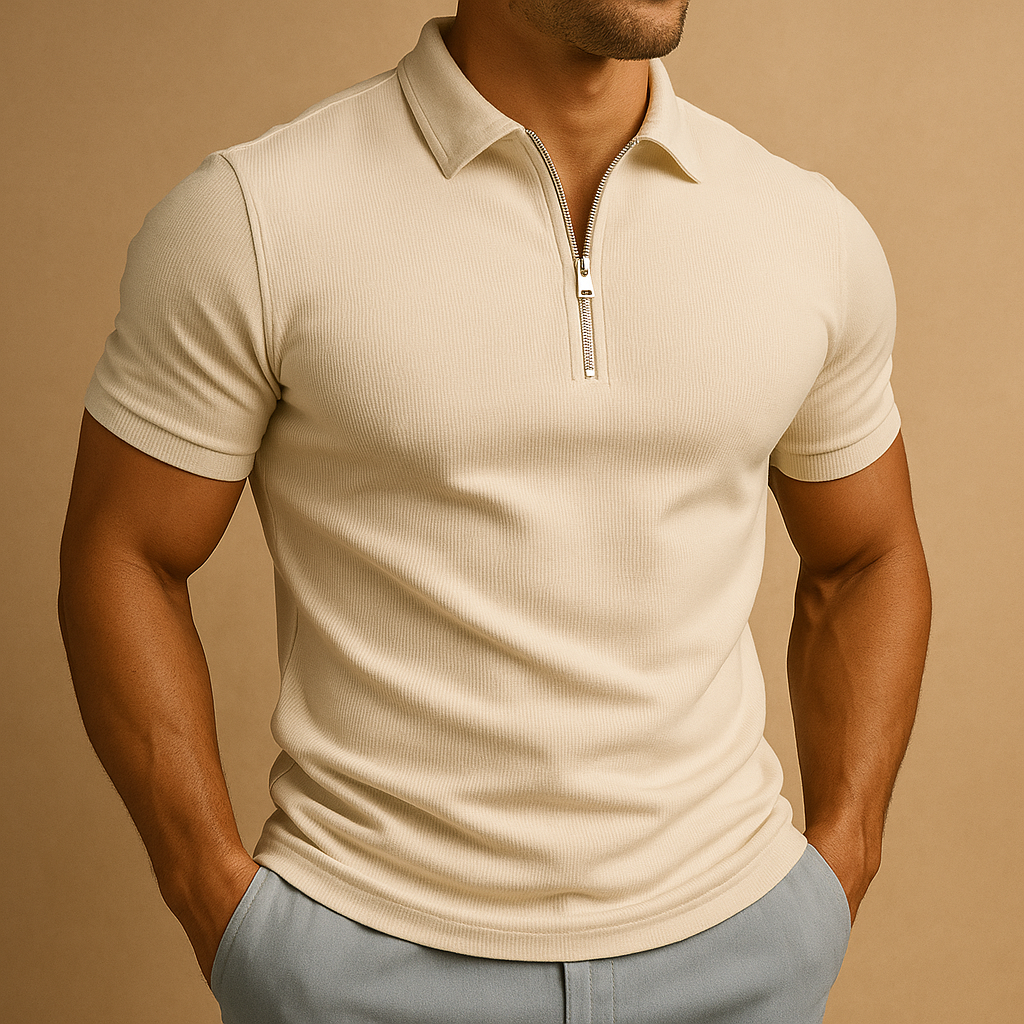 Polo da Uomo con Zip Slim Fit Moderna Traspirante Elegante Casual