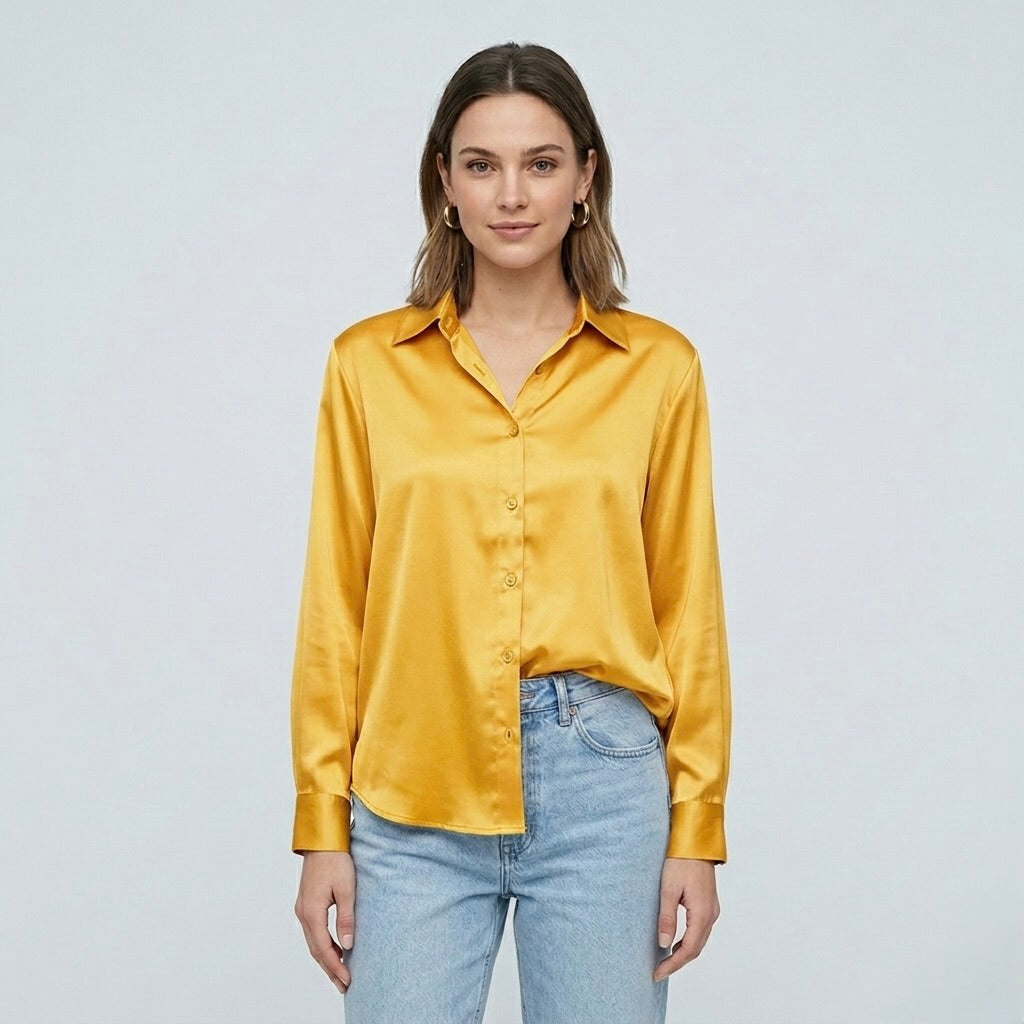 Blusa elegante da donna a maniche lunghe stile satinato moderno