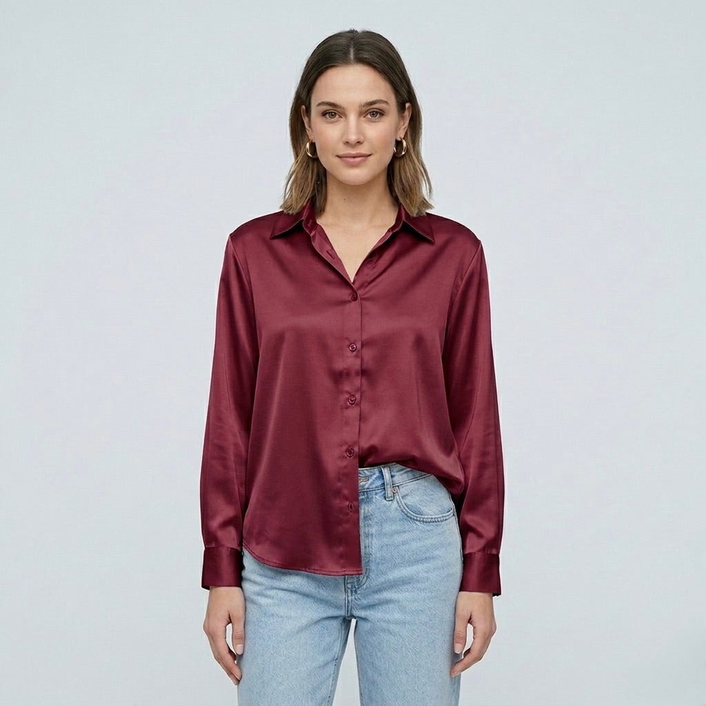 Blusa elegante da donna a maniche lunghe stile satinato moderno