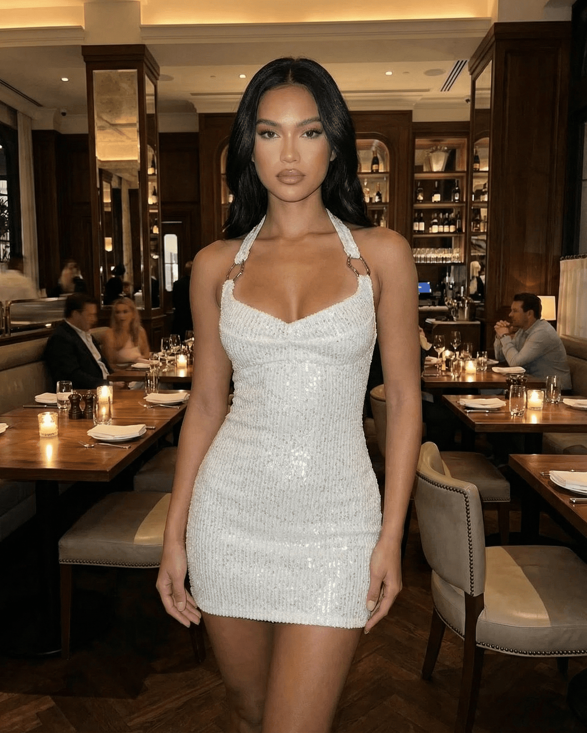 Serena Mini Dress | Abito Bodycon con Paillettes Bianche