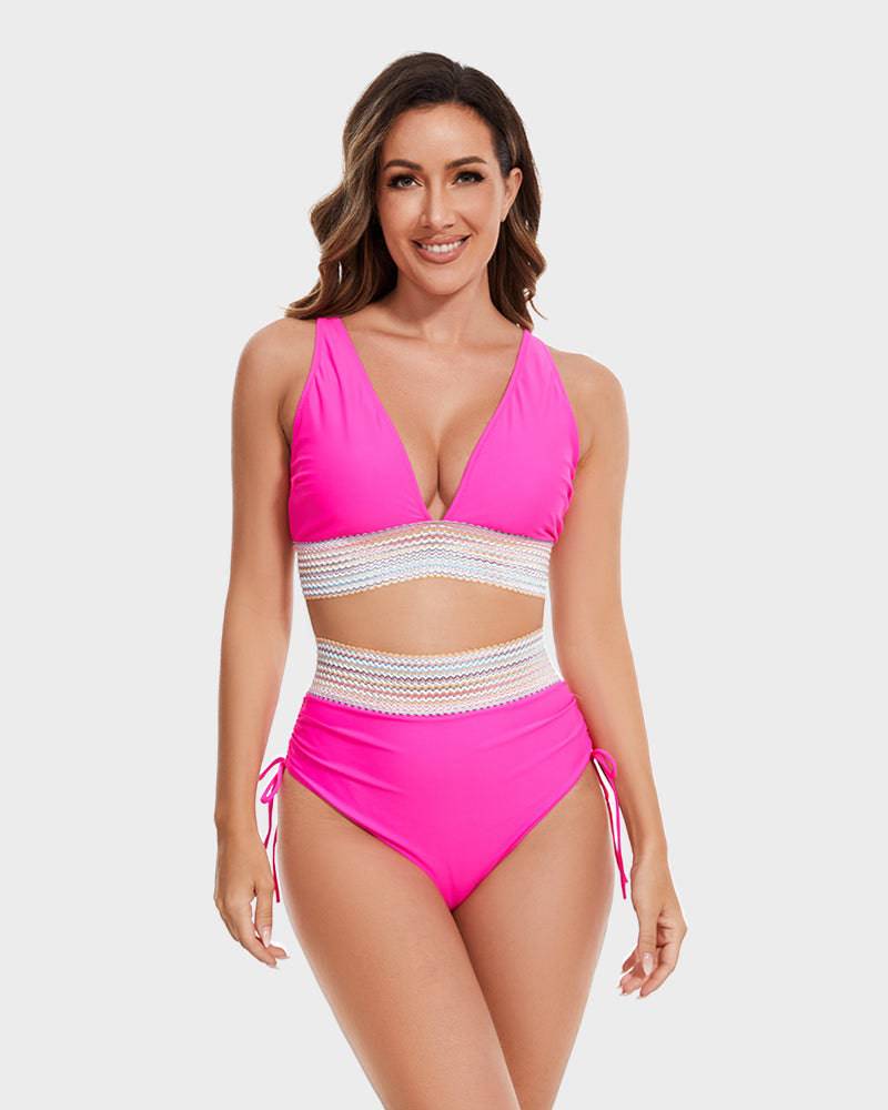 Bikini a vita alta modellante con motivo colorblock – sostegno, comfort e stile trendy