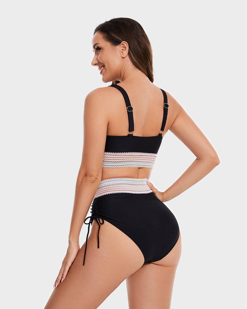 Bikini a vita alta modellante con motivo colorblock – sostegno, comfort e stile trendy