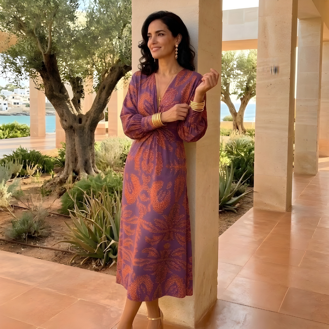 Carmen | Vestito Lungo Stampato Ospite di Nozze con Drappeggio