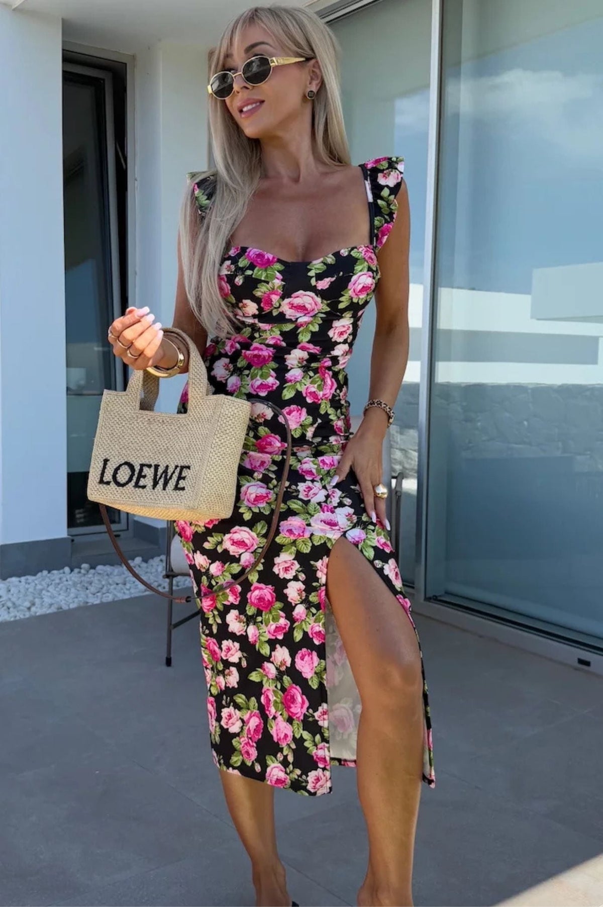 Abito Estivo Midi a Fiori con Spacco Laterale