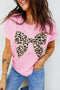 T-shirt in cotone con fiocco leopardato ricamato e girocollo