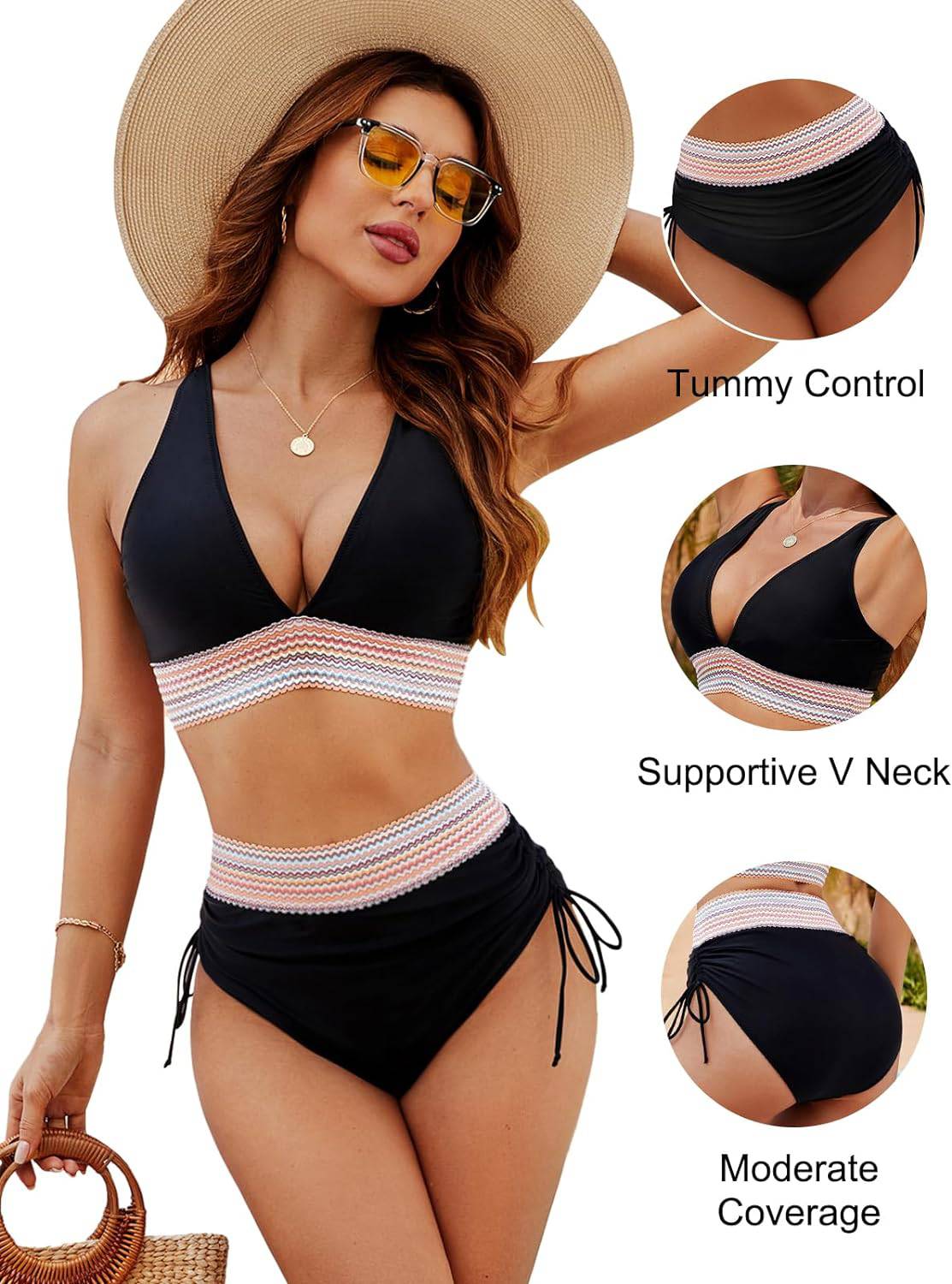 Bikini a vita alta modellante con motivo colorblock – sostegno, comfort e stile trendy