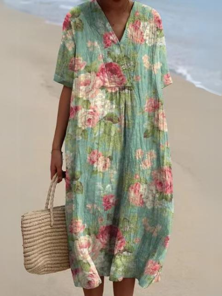 Vestito Estivo a Fiori da Donna | Abito Leggero e Traspirante con Taglio Morbido e Silhouette Fluida per Mare e Vacanze