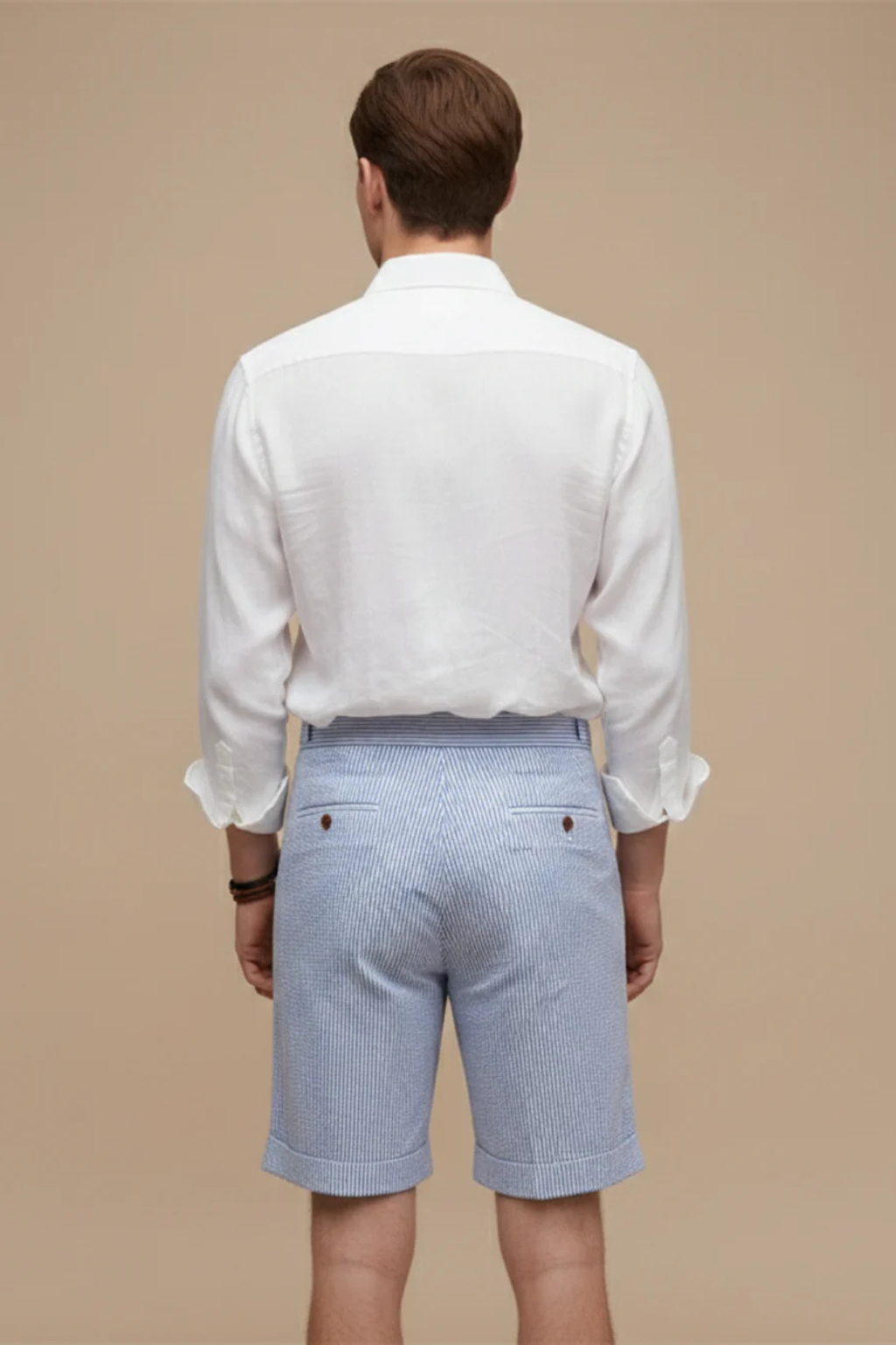 Scott | Pantaloncini Chino da Uomo a Vita Alta con Righe Seersucker e Risvolto