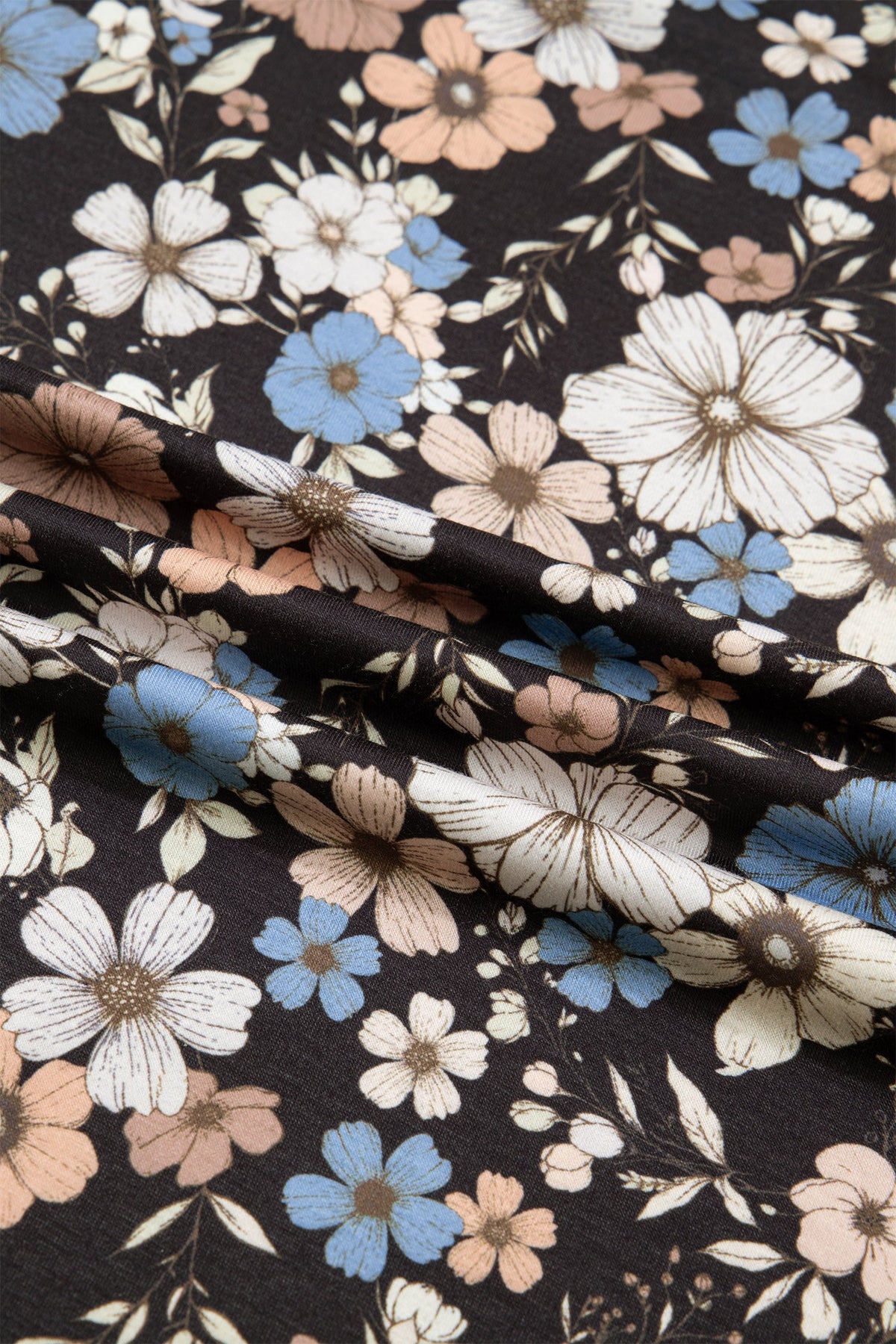 T-shirt Slim a Maniche Lunghe con Stampa Floreale Nera