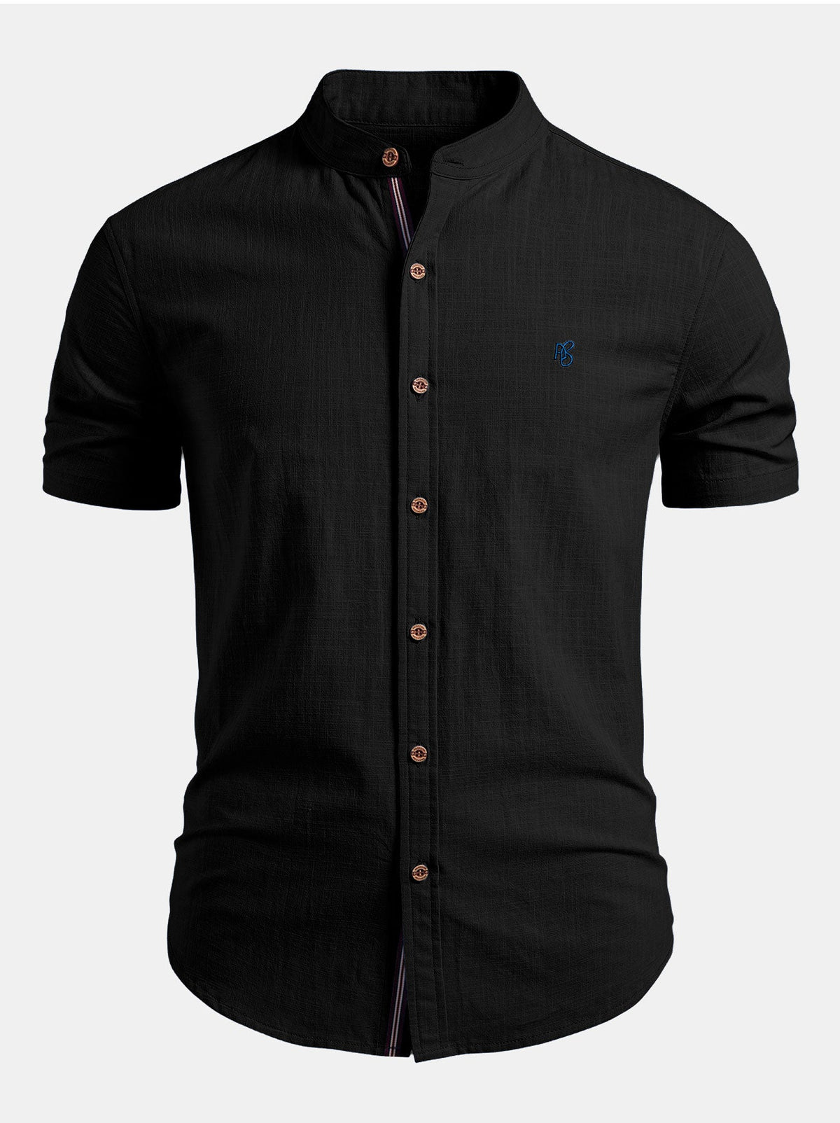 Camicia da Uomo a Maniche Corte con Collo alla Coreana - Vestibilità Sartoriale