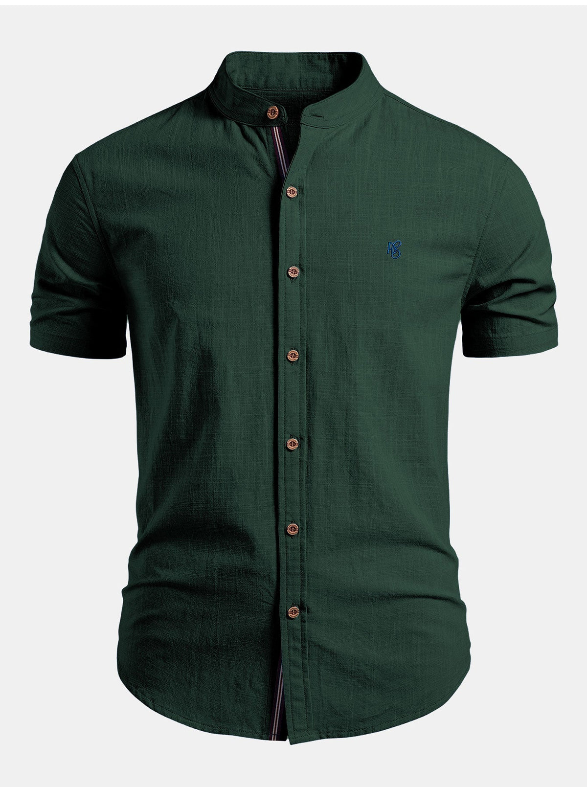 Camicia da Uomo a Maniche Corte con Collo alla Coreana - Vestibilità Sartoriale