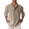 Camicia Henley in Lino da Uomo Vestibilità Comoda Top Estivo con Bottoni