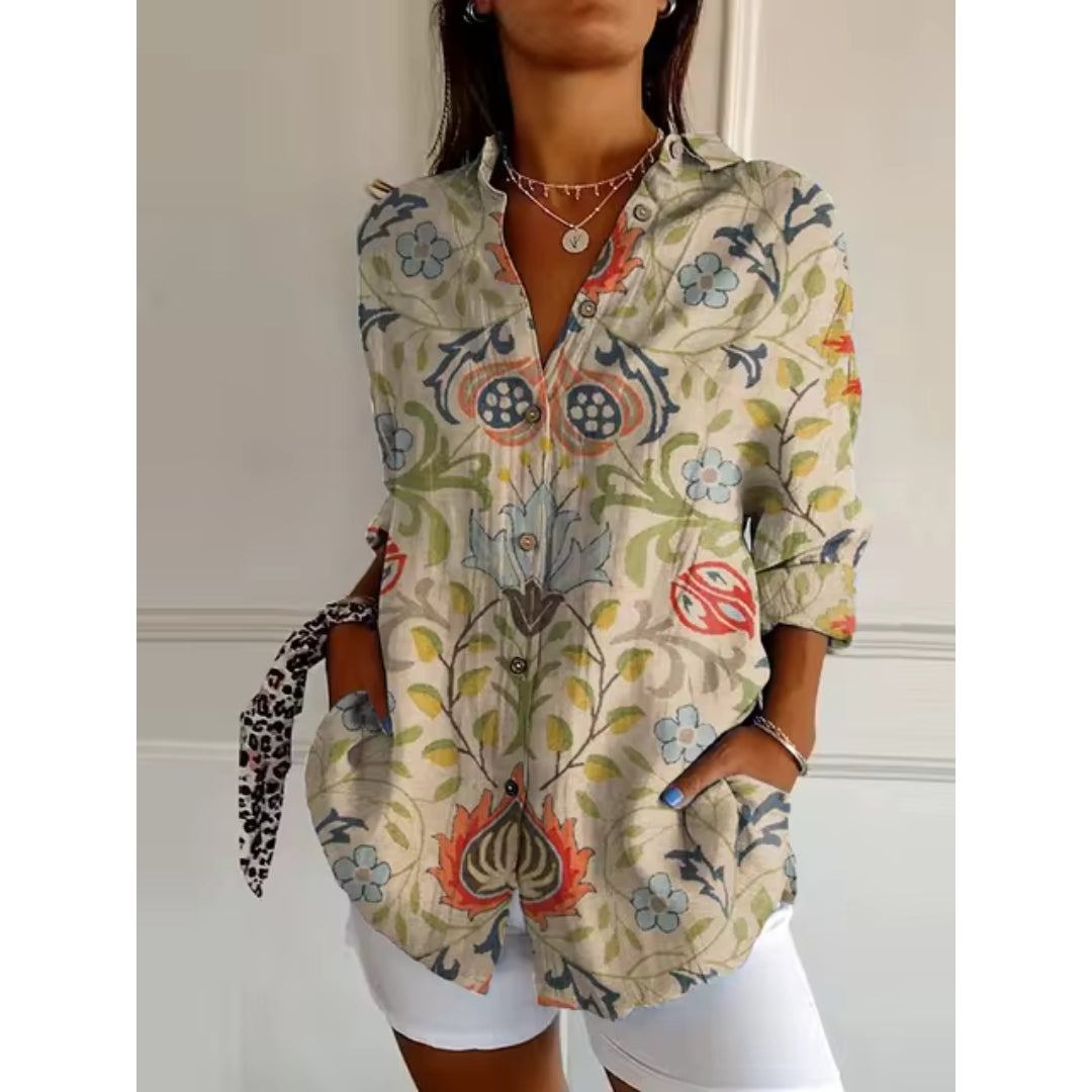 Camicetta a Fiori con Bottoni da Donna