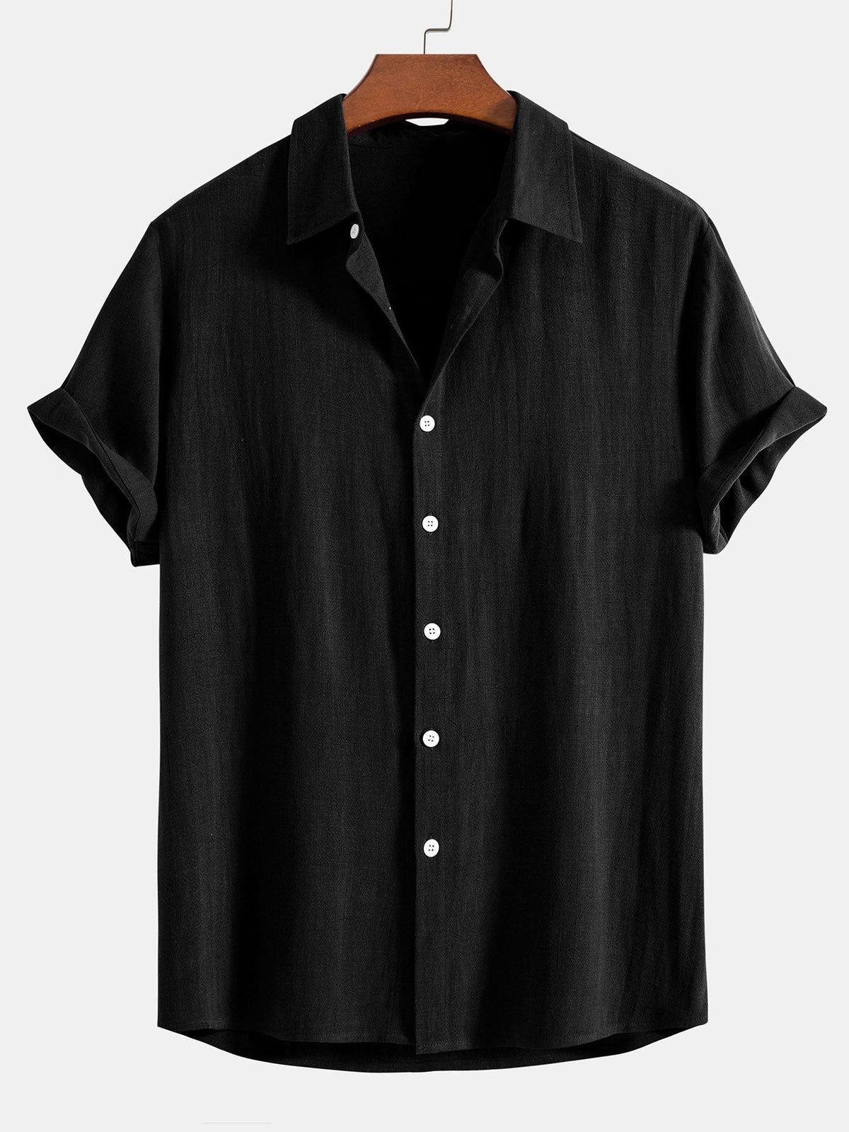 Camicia da uomo in misto lino a maniche corte vestibilità rilassata